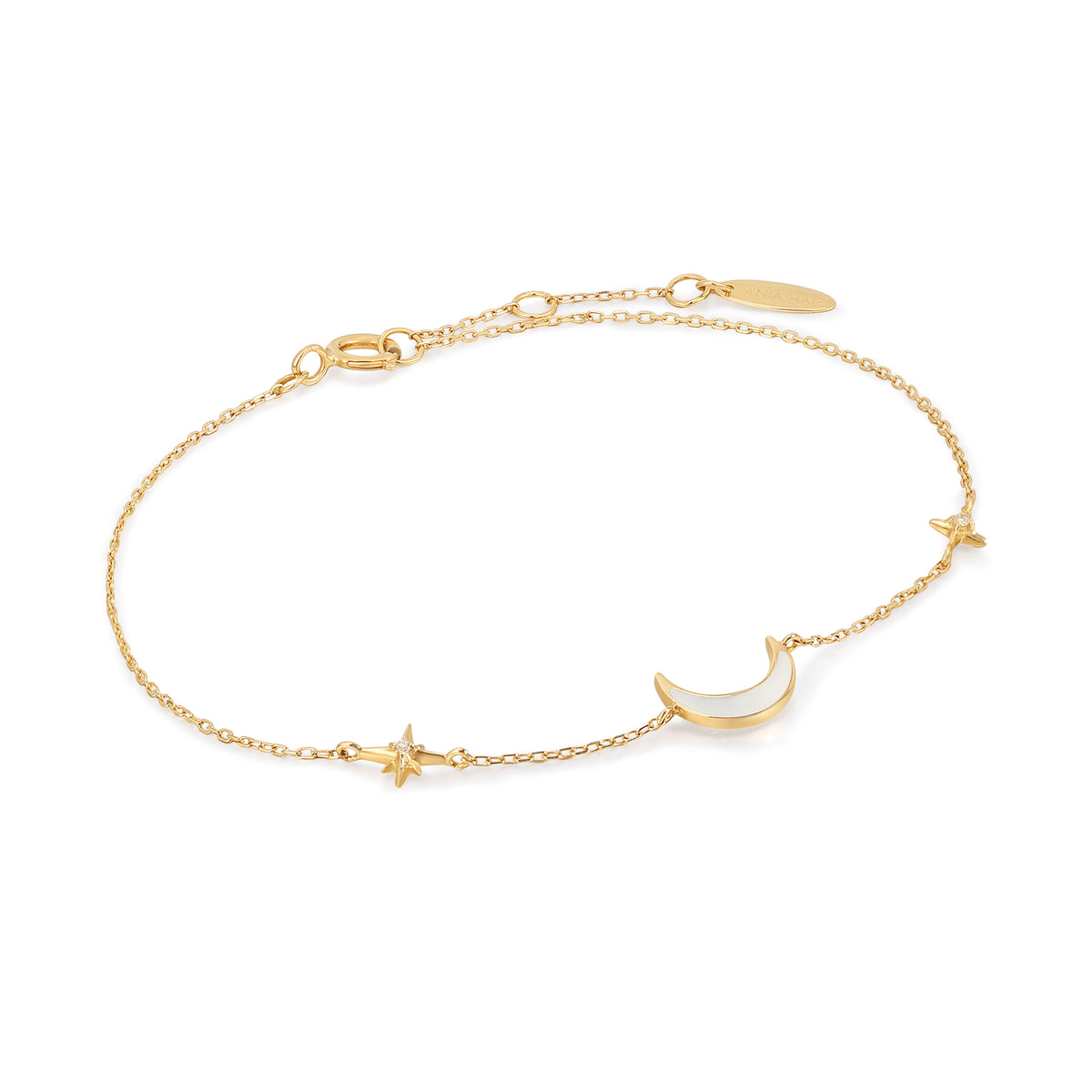 ania haie 14kt Gold Diamond and Mother Of Pearl Moon Bracelet