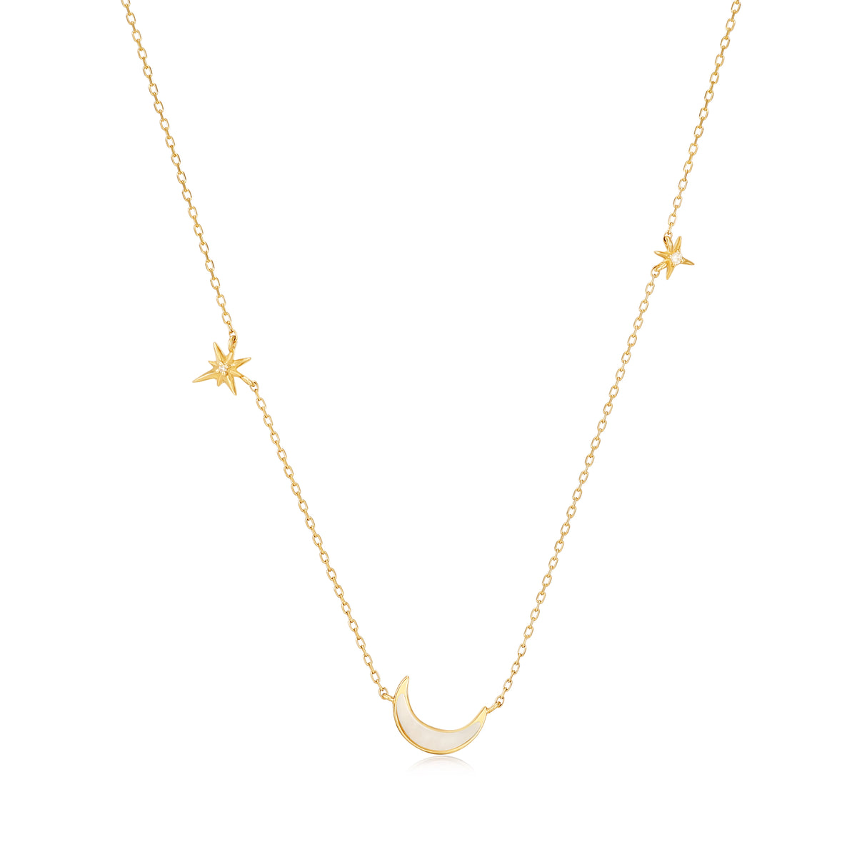 ania haie 14kt Gold Diamond and Mother Of Pearl Moon Necklace