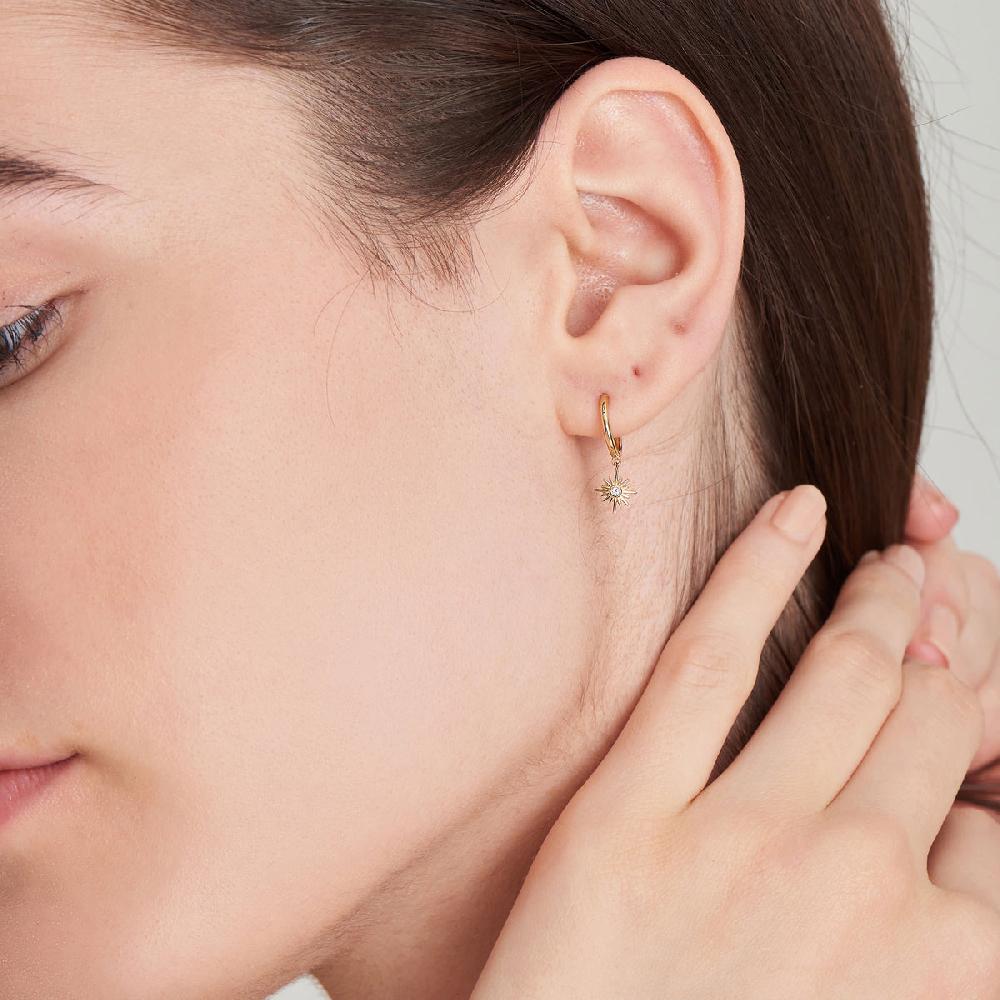 Ania Haie 14kt Gold Natural Diamond Sunburst Huggie Hoop Earrings