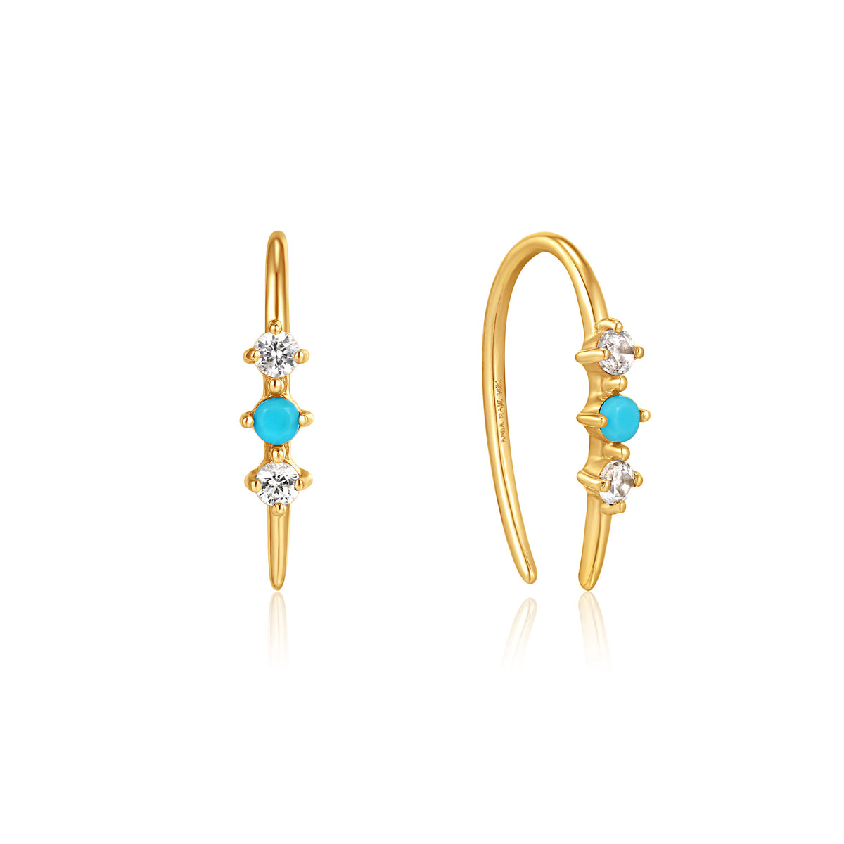 ania haie 14kt Gold Turquoise Cabochon and White Sapphire Hook Earrings