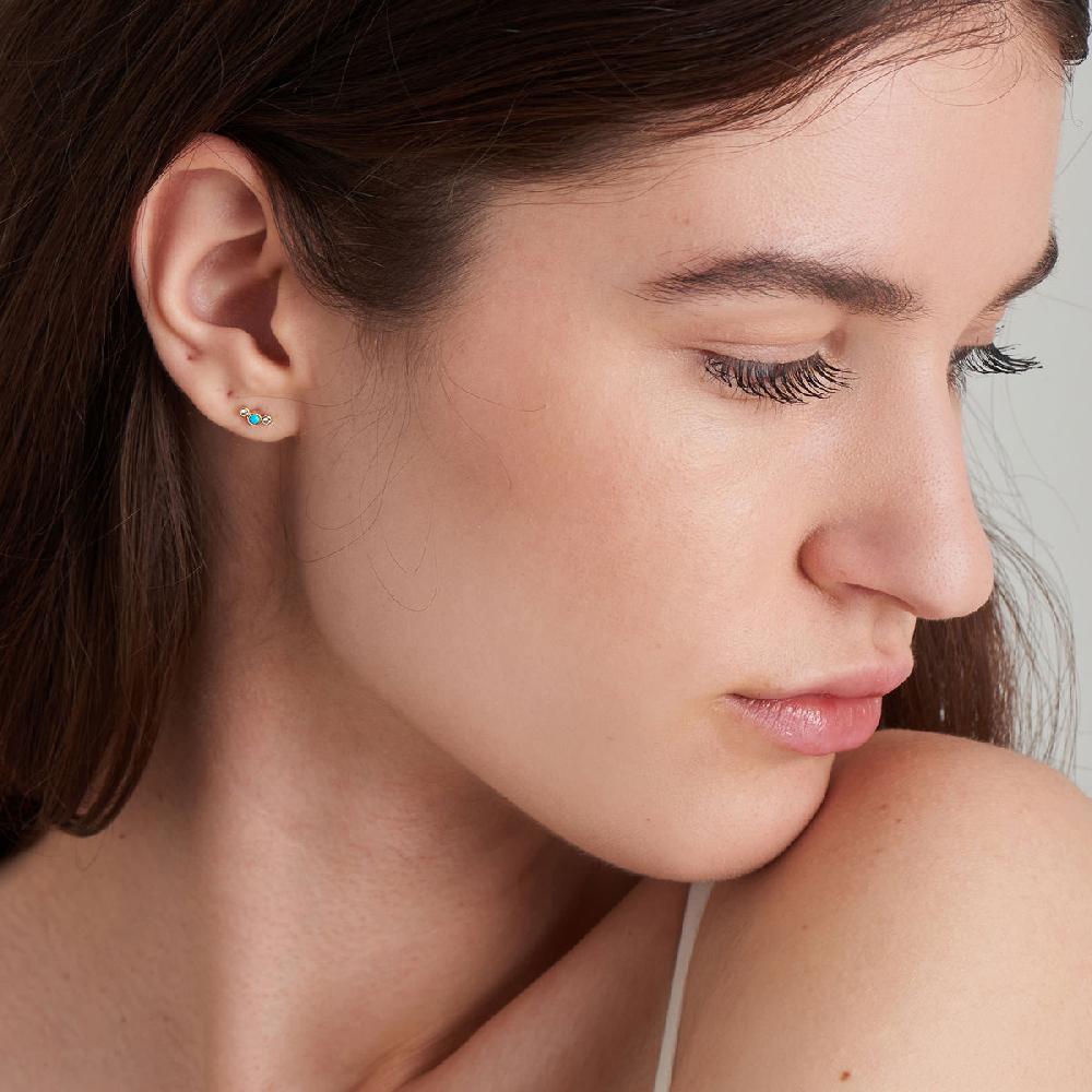 Ania Haie 14kt Gold Turquoise Cabochon And White Sapphire Stud Earrings