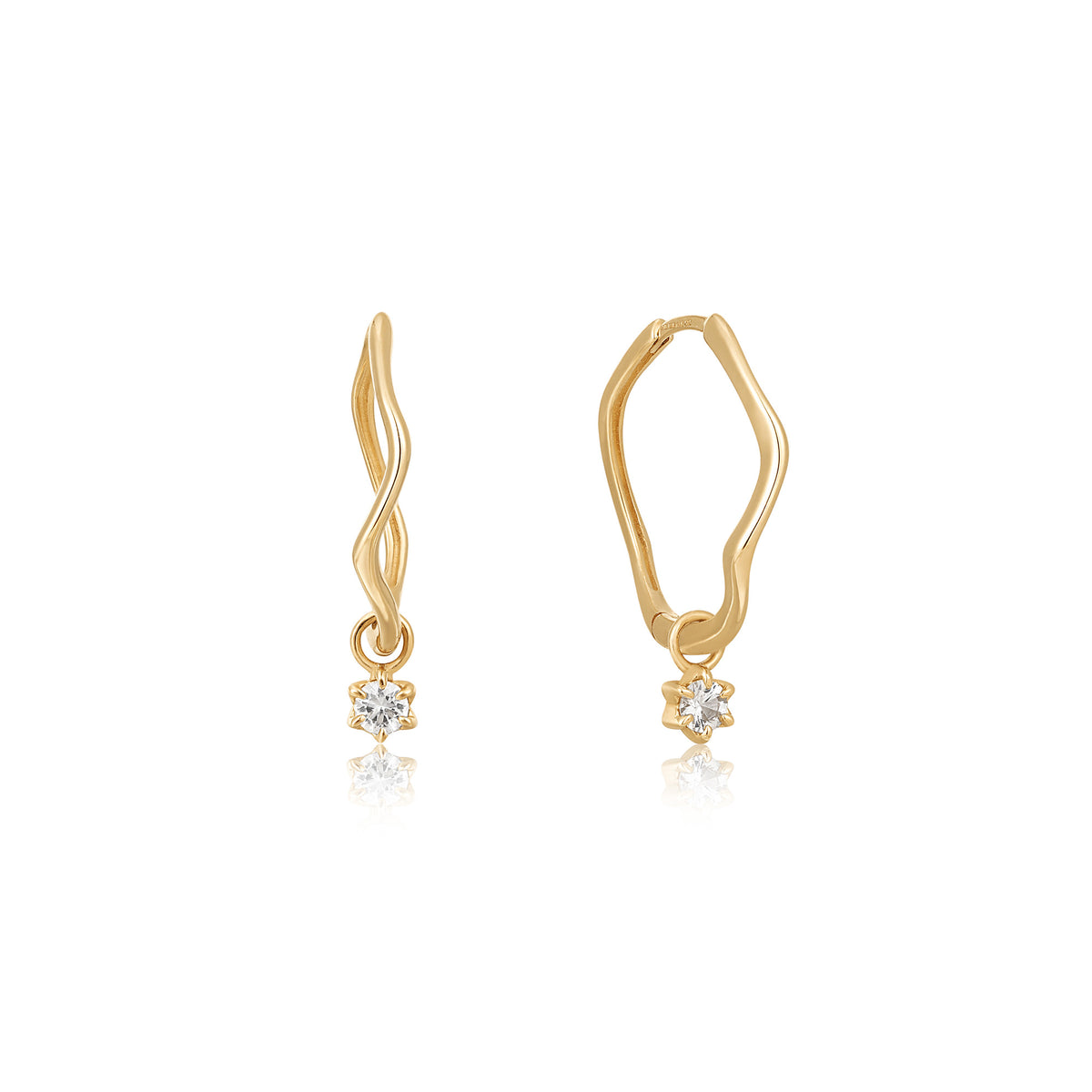 ania haie 14kt Gold White Sapphire Drop Mini Wave Hoop Earrings