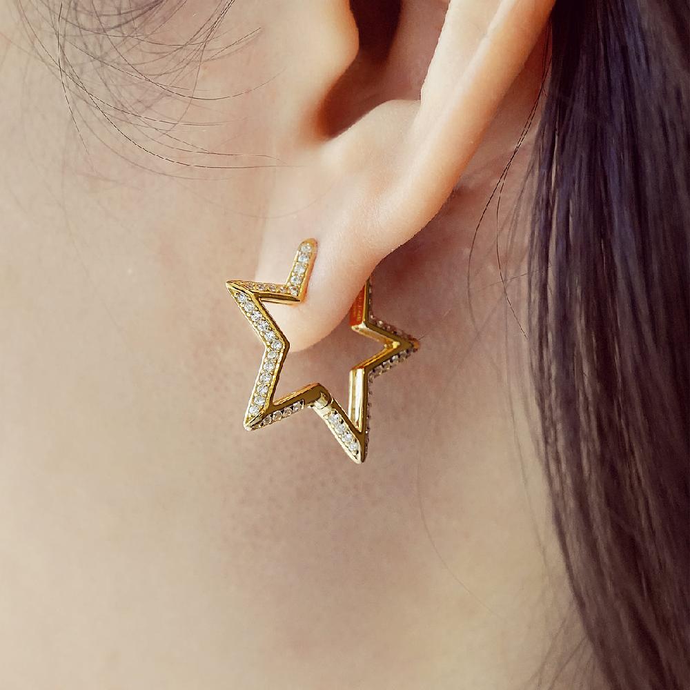 Ania Haie Gold Medium Star Pavé Hoop Earrings