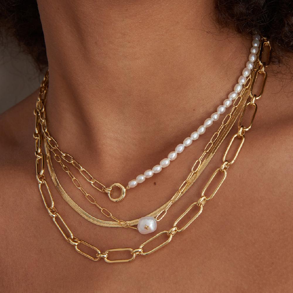 Ania Haie Gold Pearl Chunky Link Chain Necklace