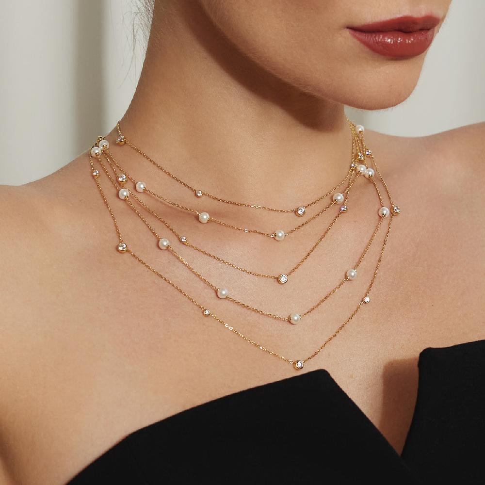 Ania Haie Gold Shell Pearl Station Chain Necklace