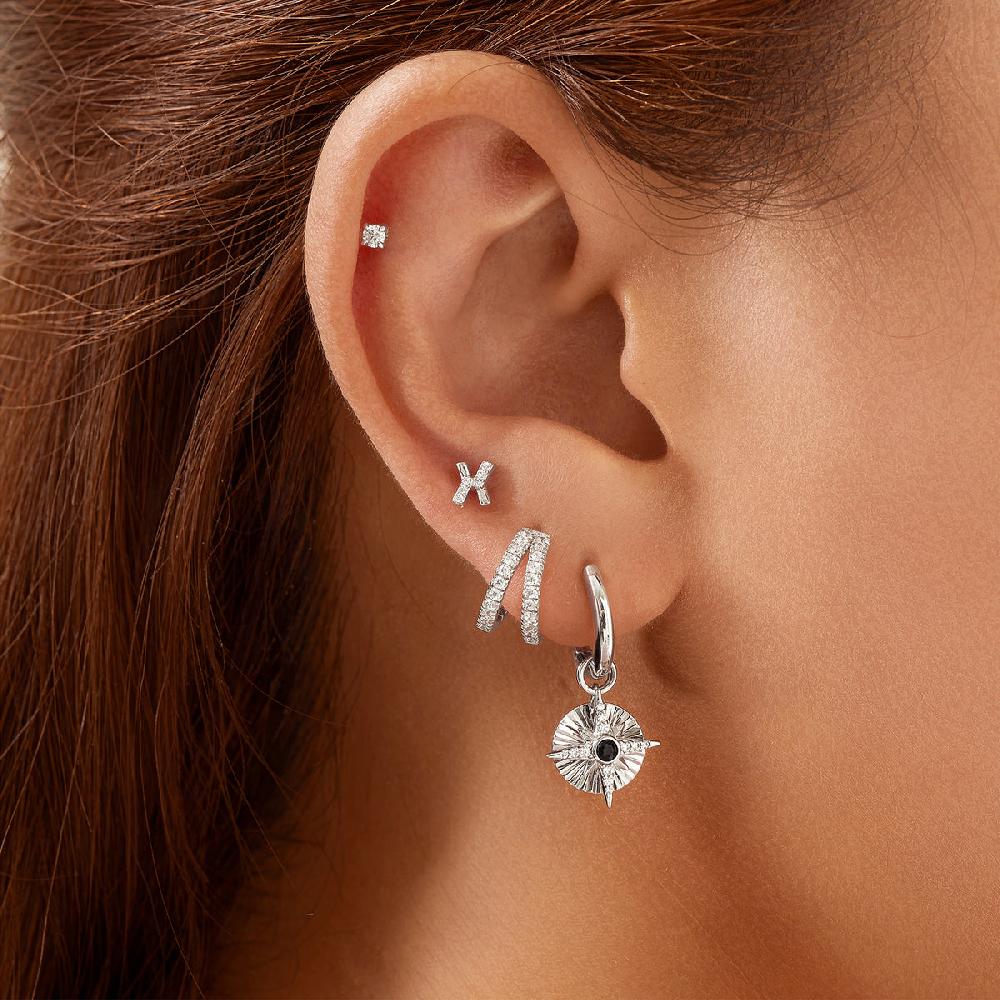 Ania Haie Silver Astrolabe Charm Huggies