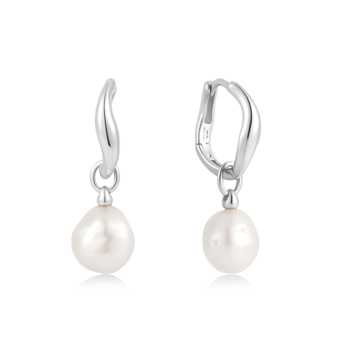 ania haie Silver Freshwater Pearl Drop Hoops