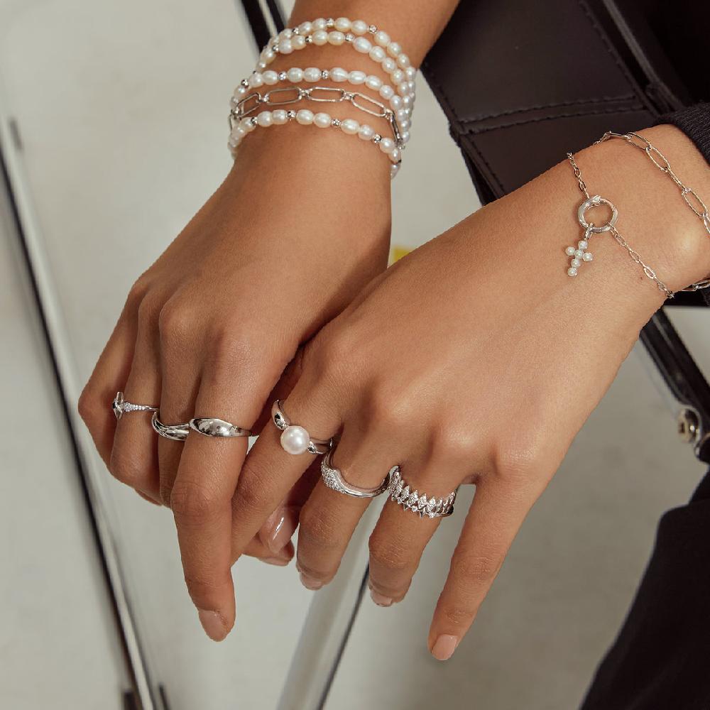 Ania Haie Silver Half Pavé Sparkle Ring