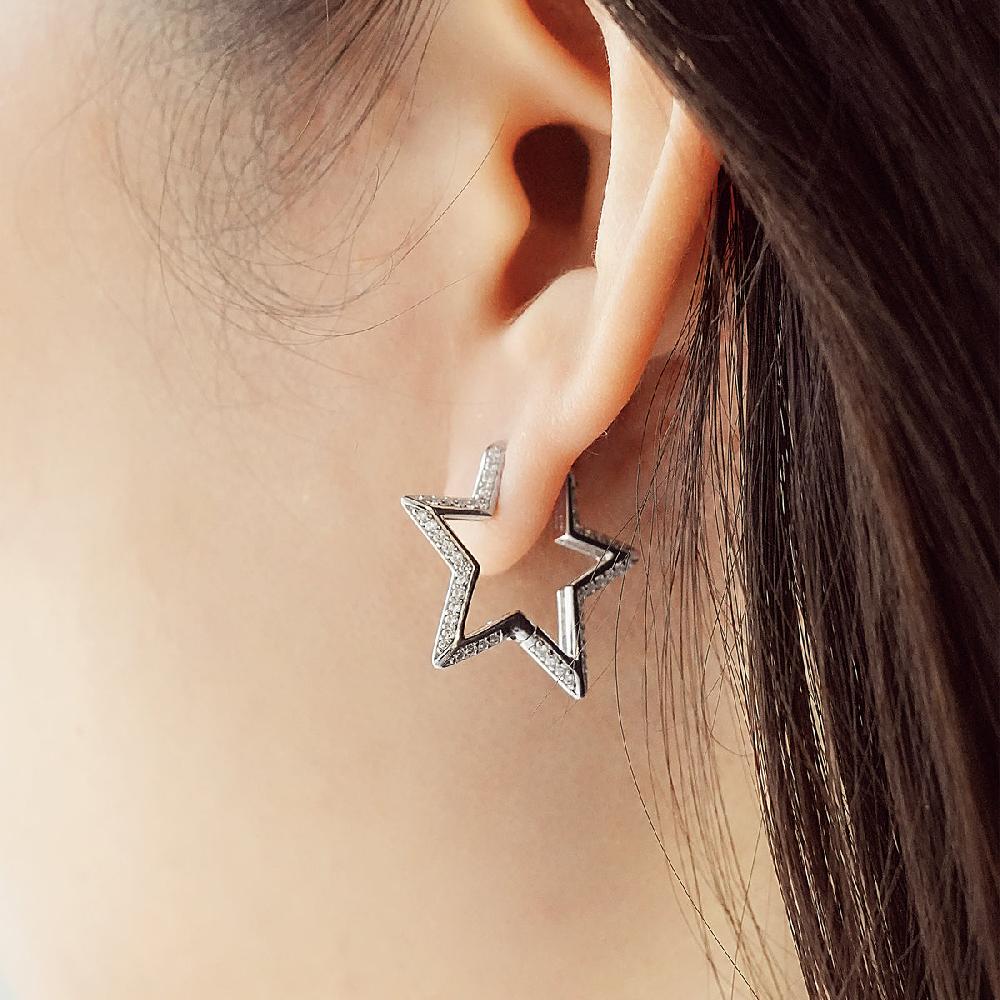 Ania Haie Silver Medium Star Pavé Hoop Earrings