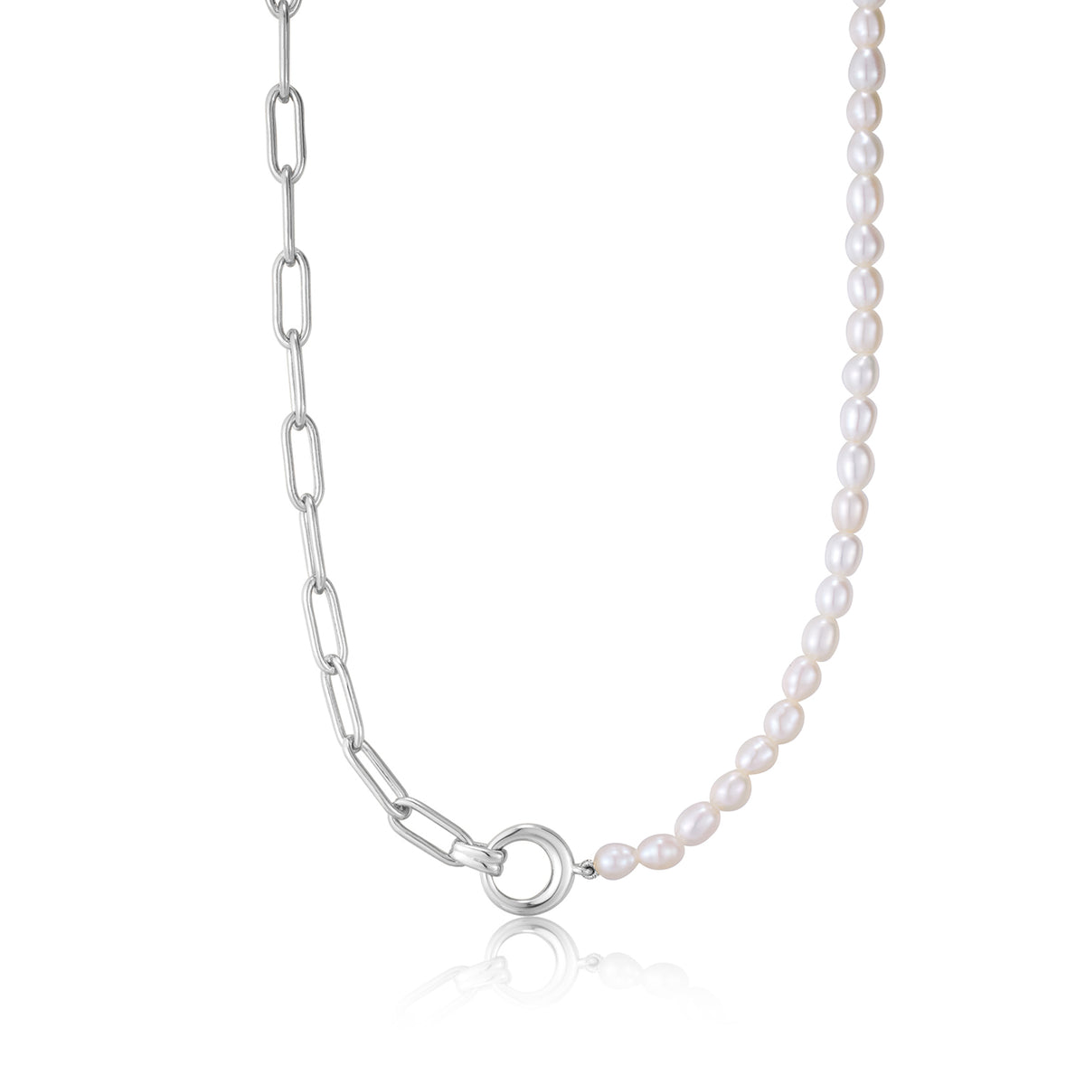 ania haie Silver Pearl Chunky Link Chain Necklace
