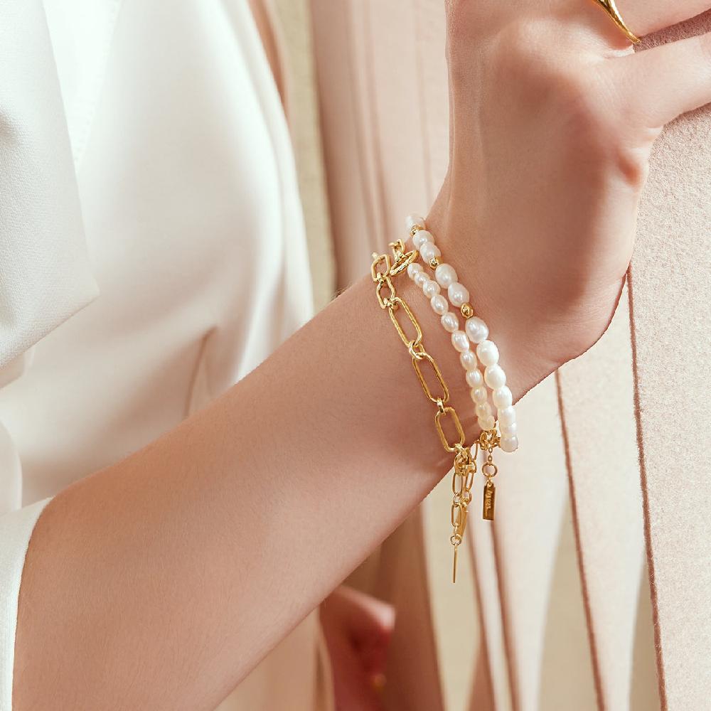 Ania Haie Gold Freshwater Pearl And White Cubic Zirconia Bezel Set Bracelet