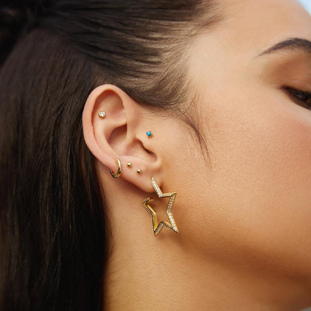 Ania Haie Gold Large Star-Shaped Pavé Hoop Earrings
