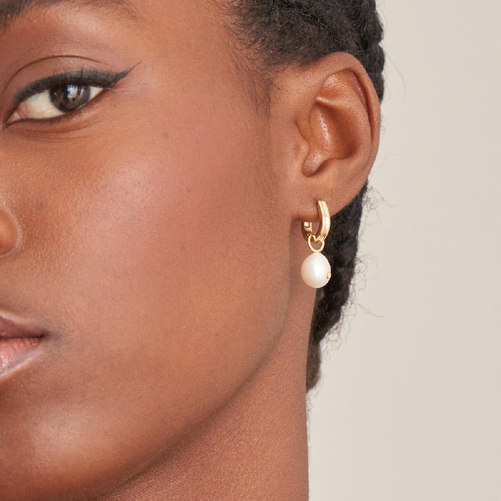 Ania Haie Gold Pearl Drop Sparkle Huggie Hoop Earrings