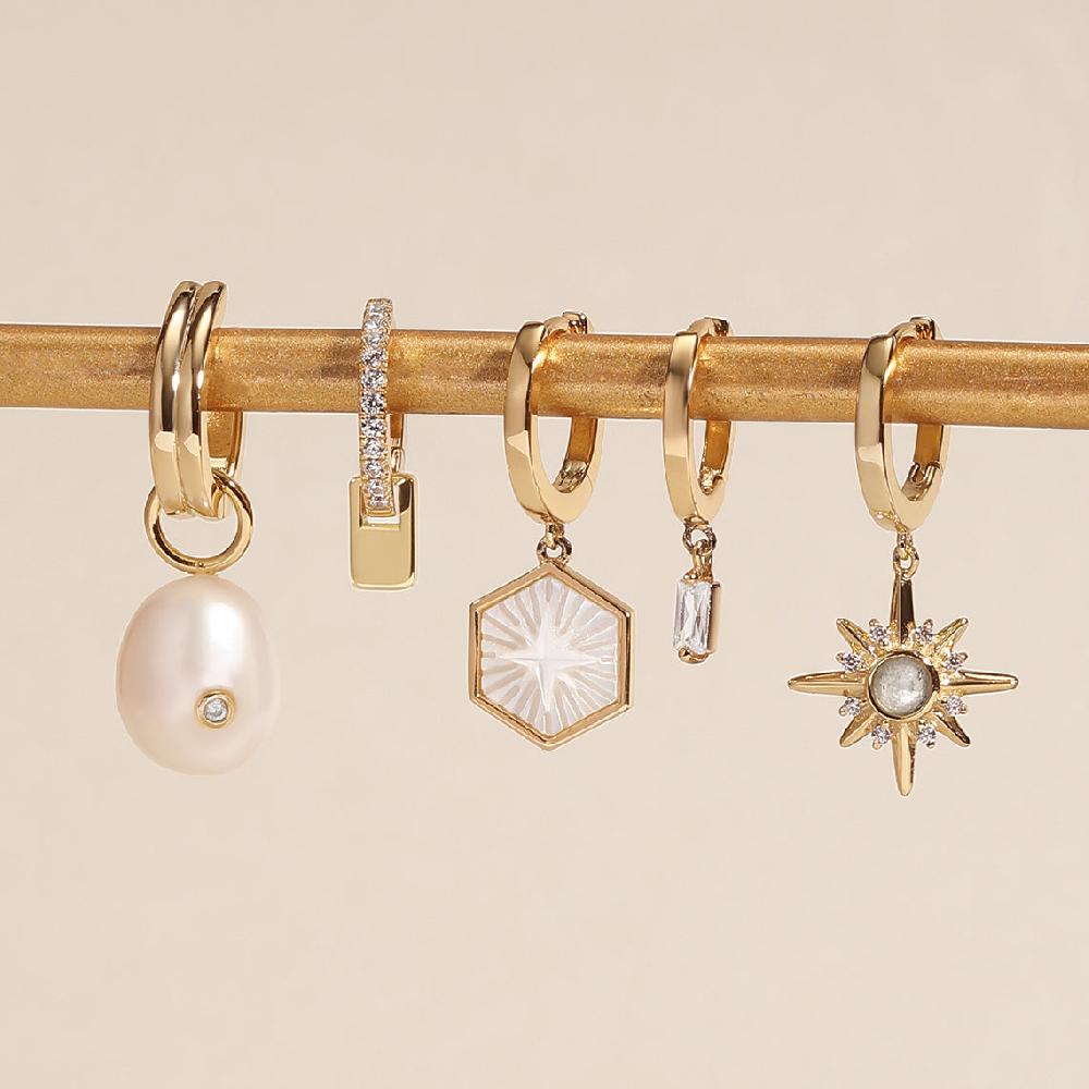 Ania Haie Gold Pearl Drop Sparkle Huggie Hoop Earrings