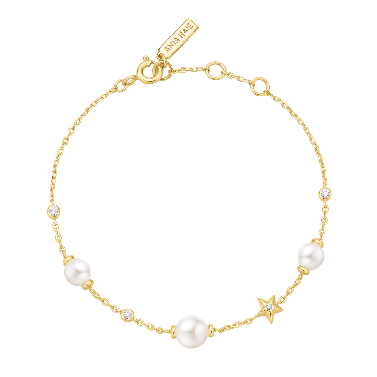 Ania Haie Gold Shell Pearl And Star Station Bracelet