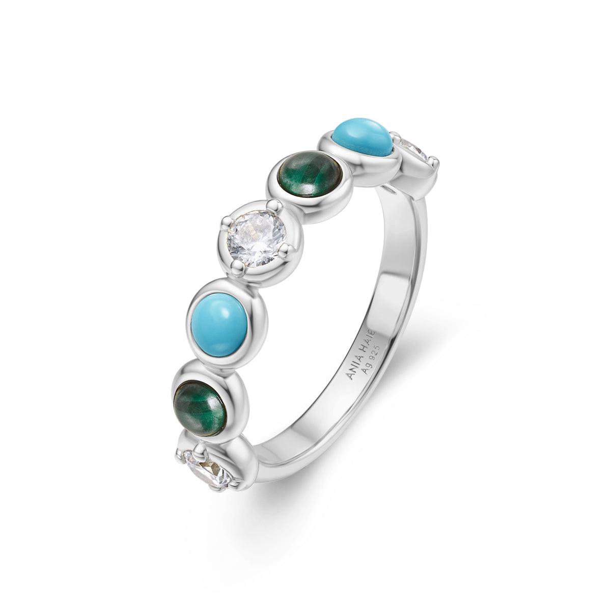 Ania Haie Silver Bezel Malachite And Lab Created Turquoise Ring