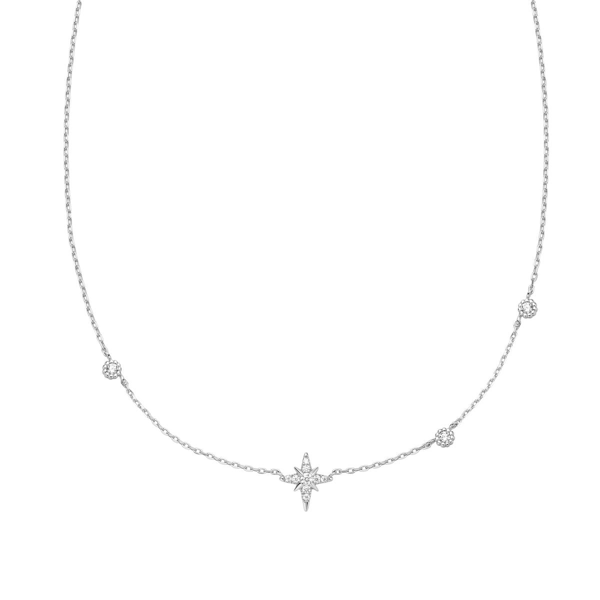 ania haie Silver Eight-Pointed Star Cubic Zirconia Station Necklace