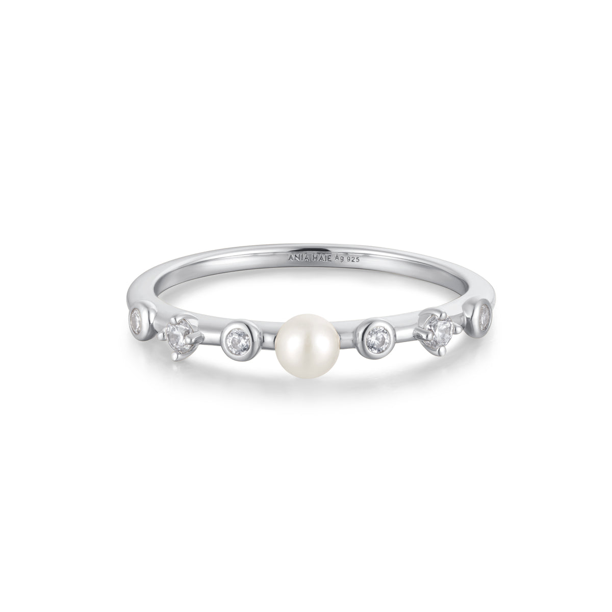 ania haie Silver Freshwater Pearl and White Cubic Zirconia Bezel Set Ring