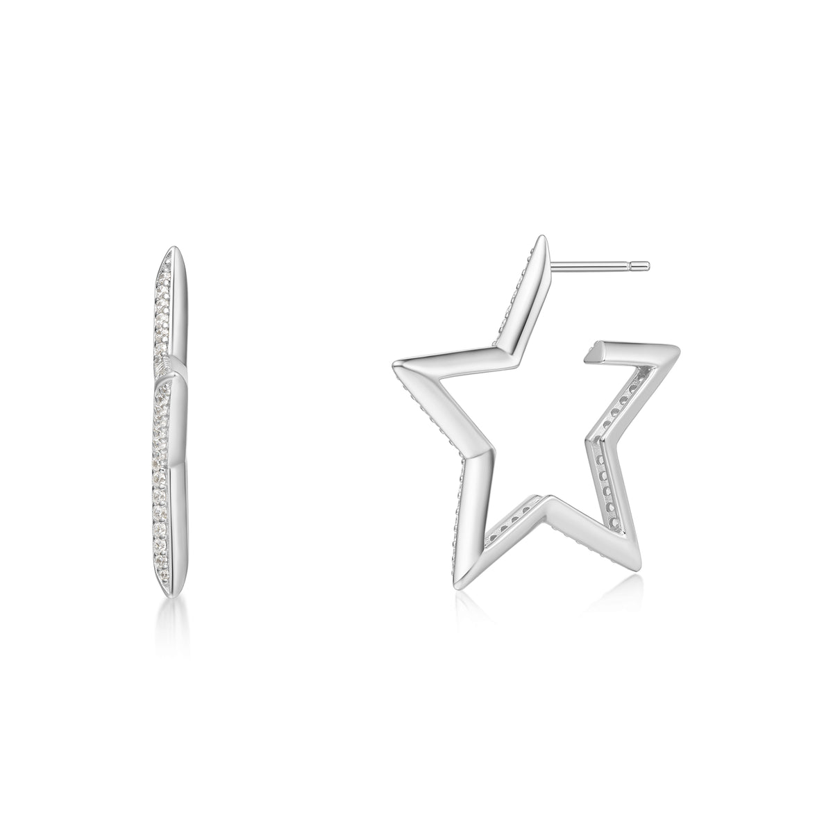 Ania Haie Silver Large Star-Shaped Pavé Hoop Earrings
