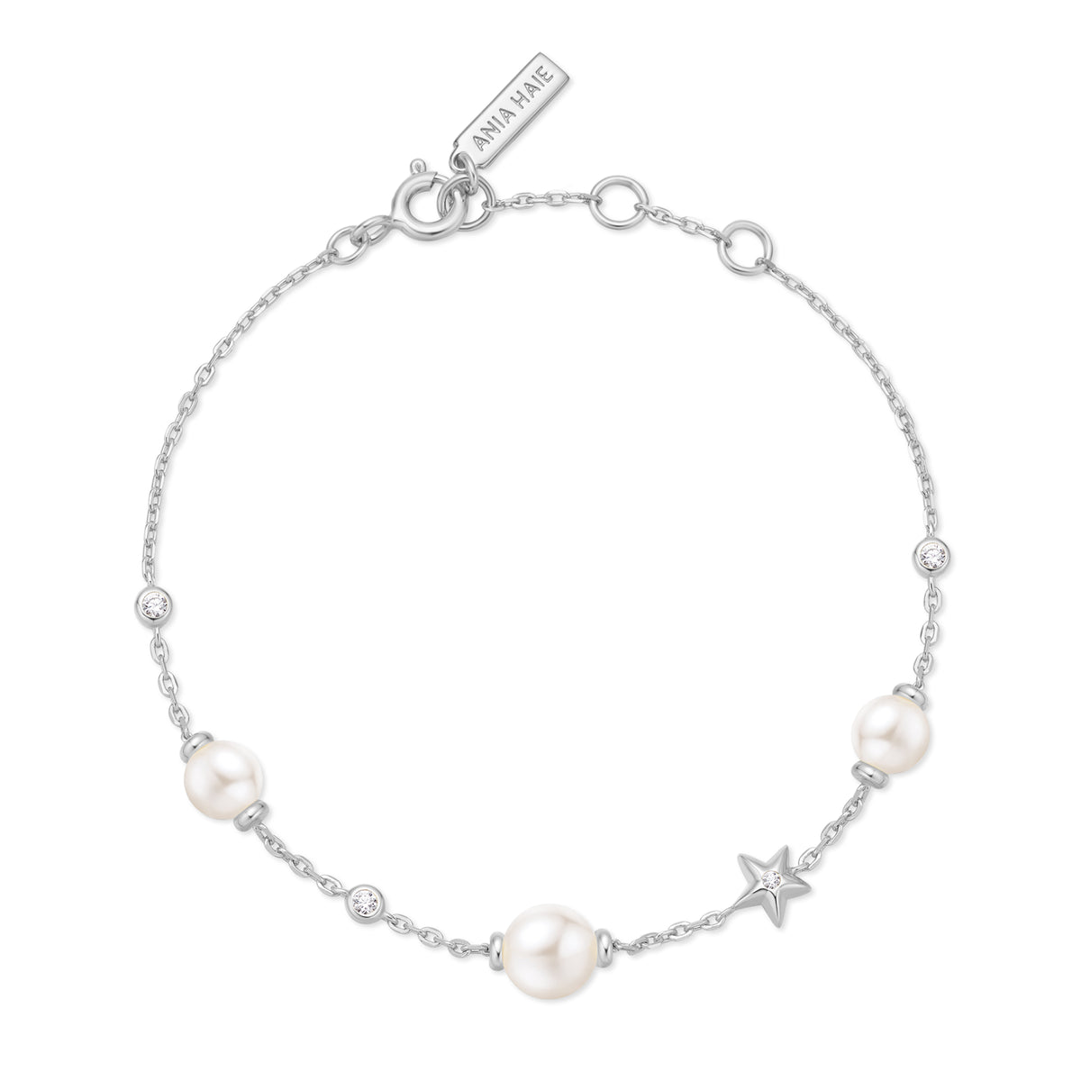 Ania Haie Silver Shell Pearl And Star Station Bracelet