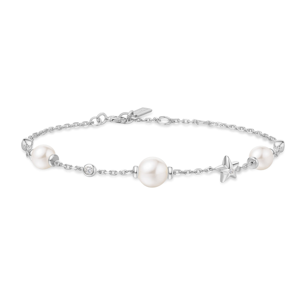 ania haie Silver Shell Pearl and Star Station Bracelet