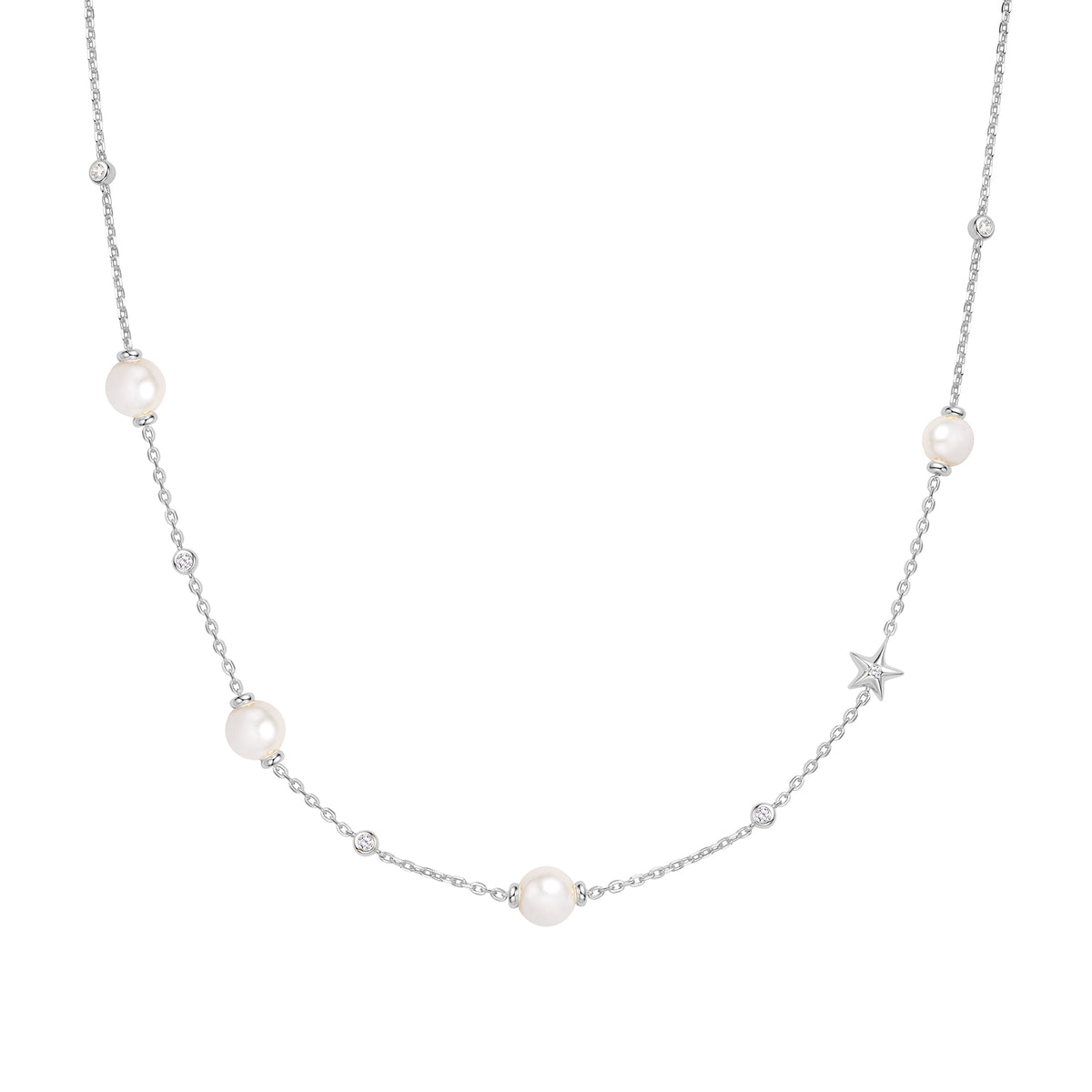 ania haie Silver Shell Pearl and Star Station Necklace