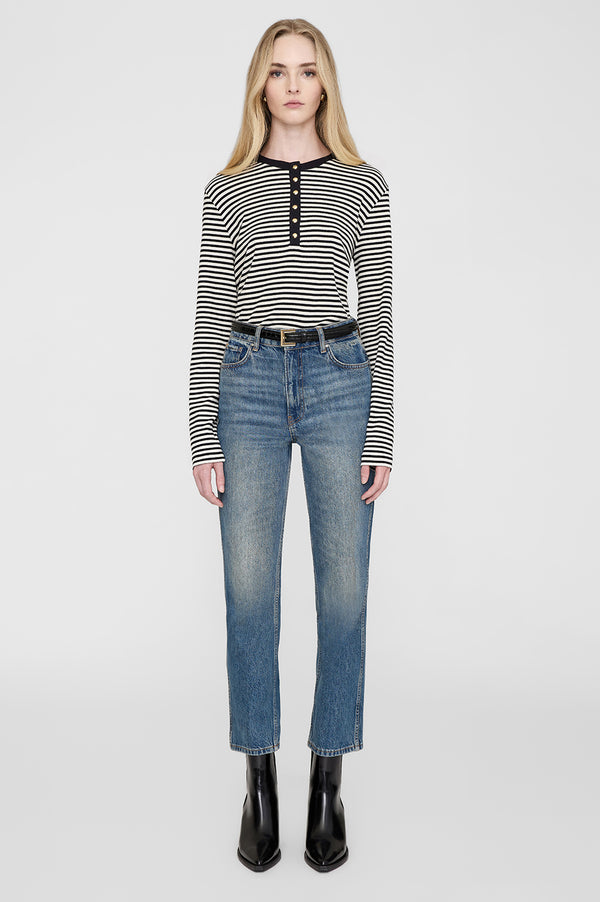 anissa kermiche Alessia Long Sleeve Tee - Cream And Black Stripe