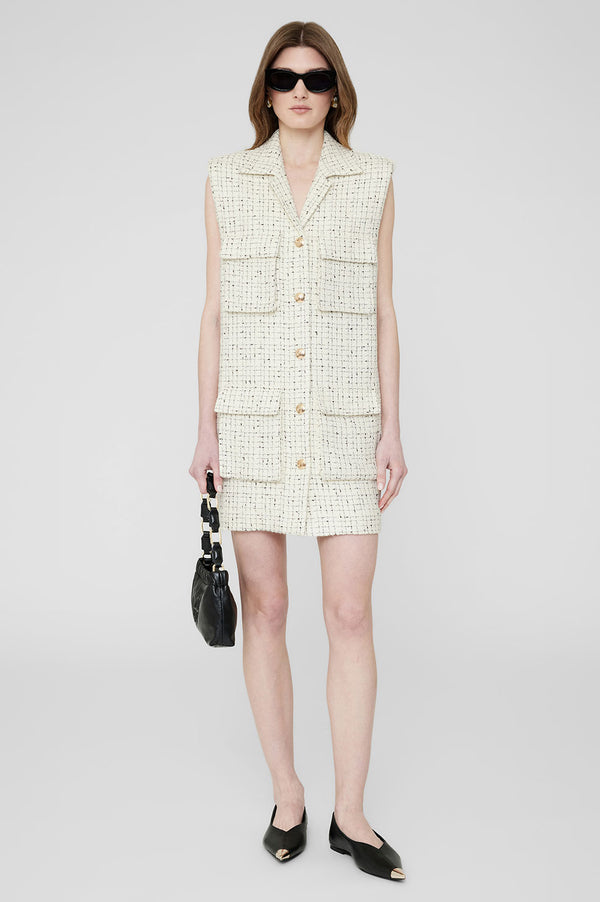 anissa kermiche Alden Dress - Cream And Black Tweed