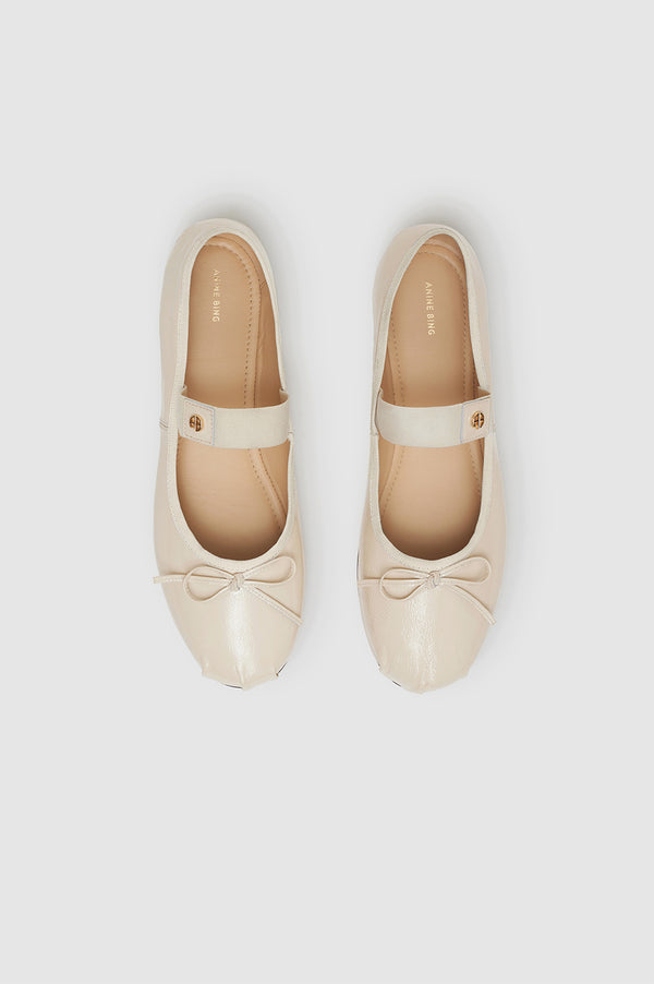 Anissa Kermiche Jolie Flats - Bone Crinkled Patent