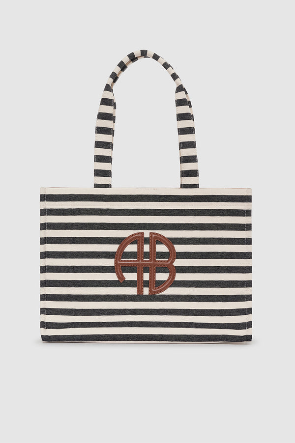 anissa kermiche Lara Tote - Black And Natural Stripe