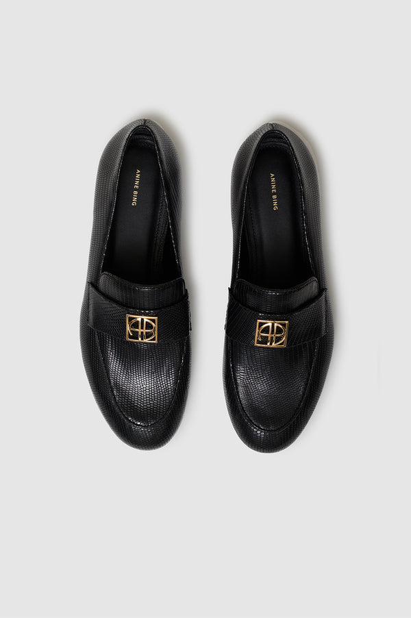 Anissa Kermiche Corrine Loafers Monogram - Black Mini Embossed