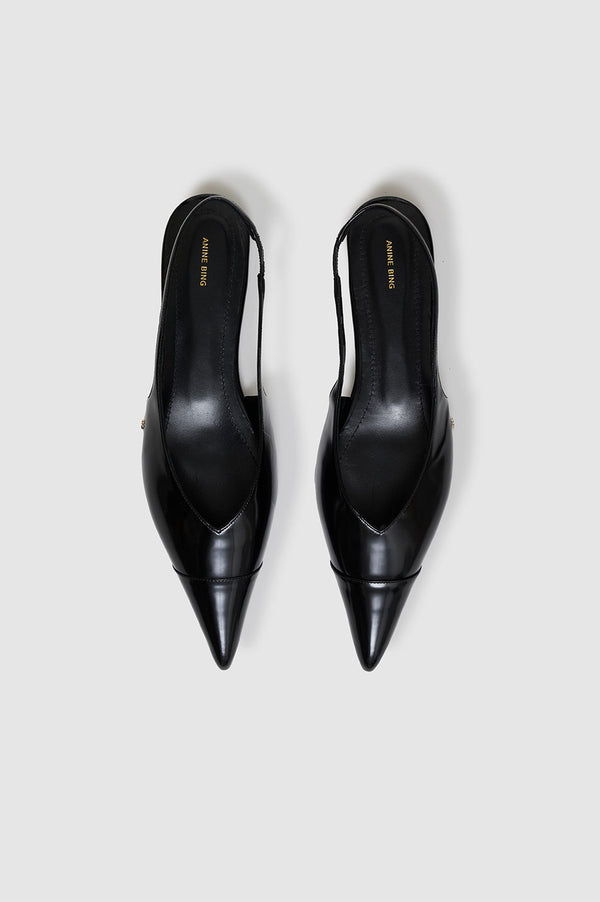 Anissa Kermiche Elena Slingback Flats - High-Shine Black