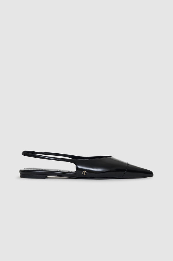 anissa kermiche Elena Slingback Flats - High-Shine Black