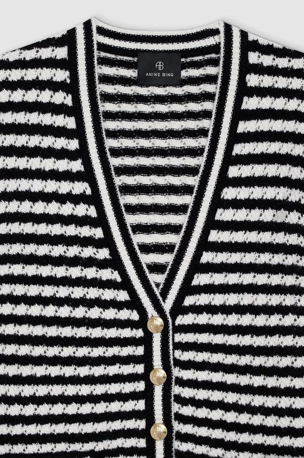 Anissa Kermiche Gwen Cardigan - Black And Ivory Stripe