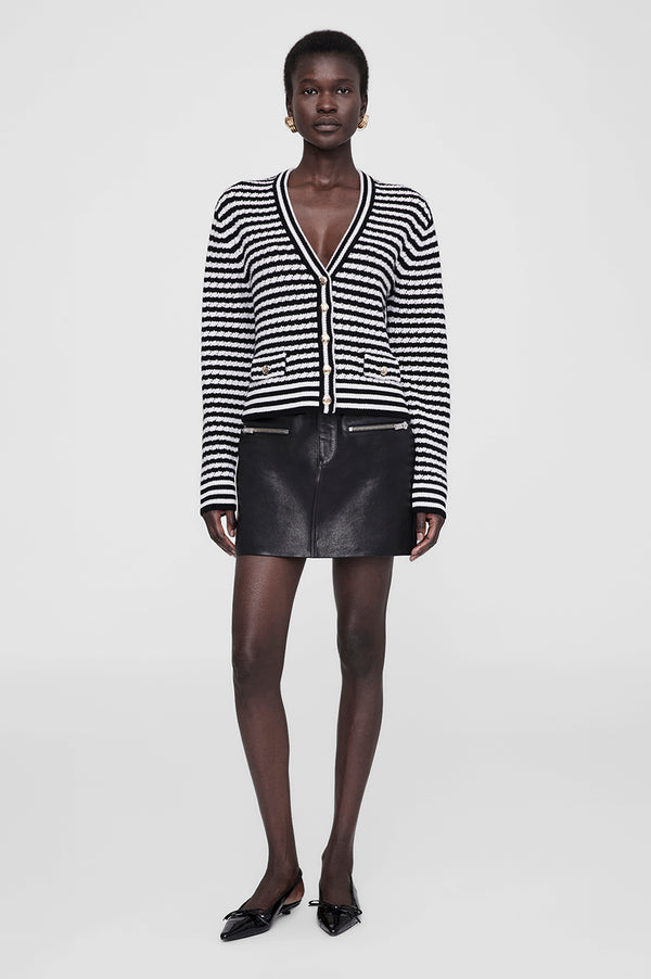 anissa kermiche Gwen Cardigan - Black And Ivory Stripe