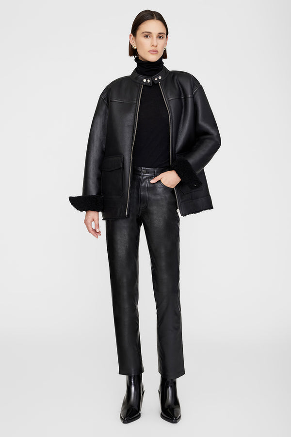 anissa kermiche Henry Jacket - Black Leather With Shearling