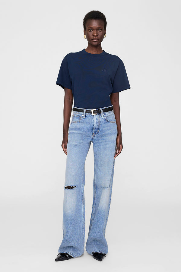 anissa kermiche Lili Tee Framed Monogram - Washed Navy