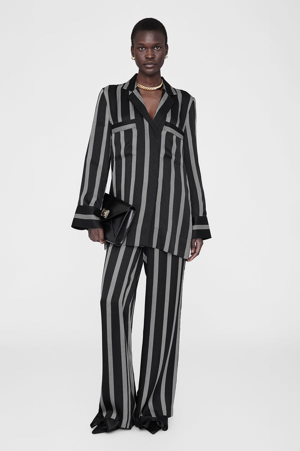 anissa kermiche Lynette Shirt - Black Herringbone Stripe
