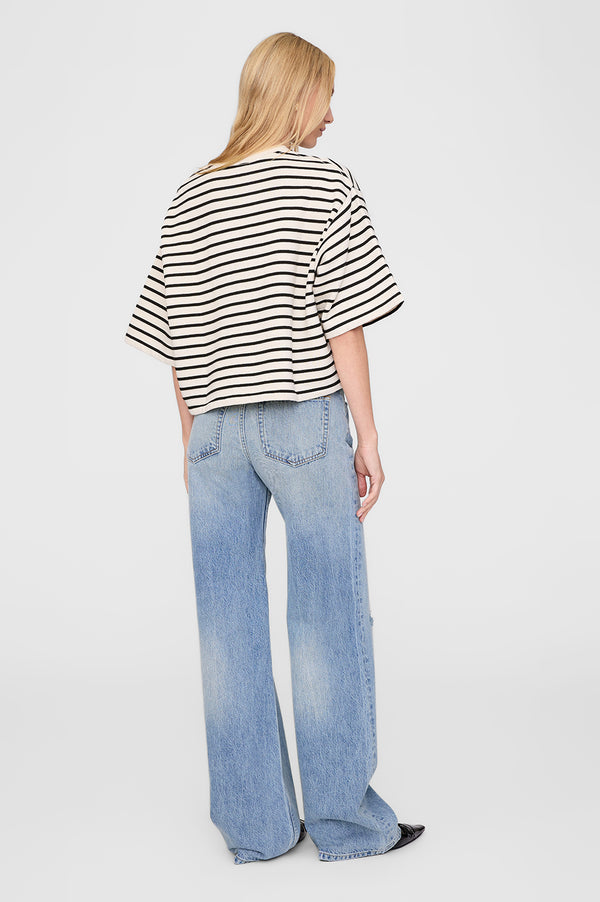 Anissa Kermiche Myers Cropped Tee - Black Stripe French Terry