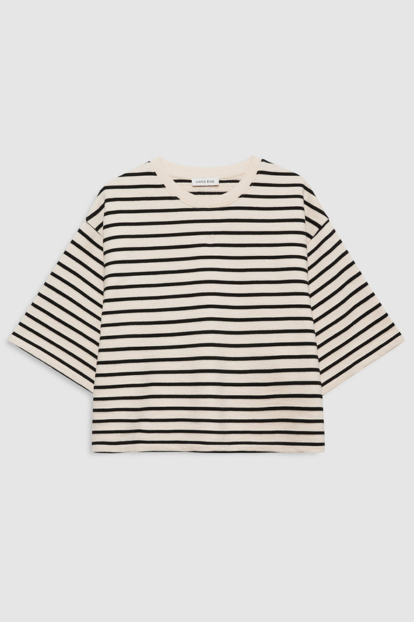 Anissa Kermiche Myers Cropped Tee - Black Stripe French Terry