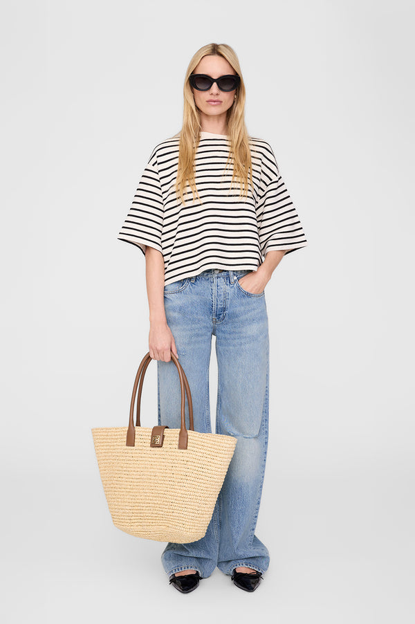 anissa kermiche Myers Cropped Tee - Black Stripe French Terry
