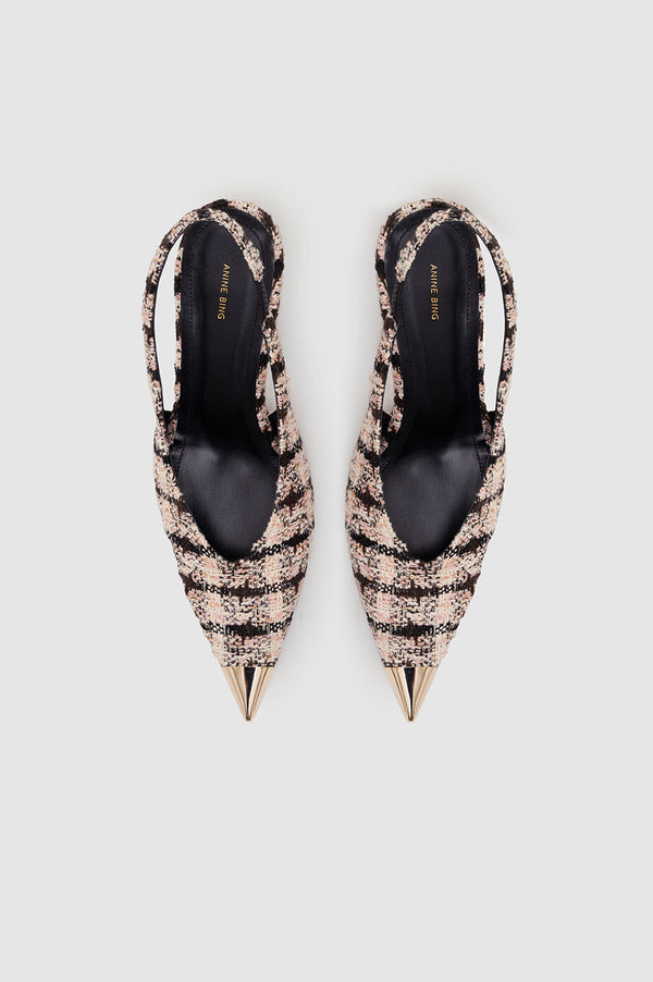 Anissa Kermiche Nina Heels With Metal Toe Cap - Apricot Tweed