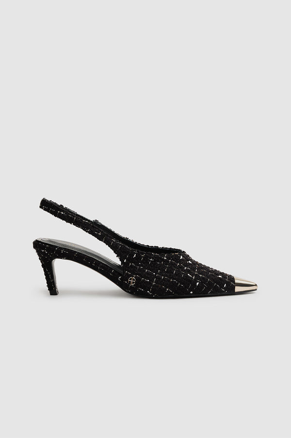 anissa kermiche Nina Heels with Metal Toe Cap - Black and White Tweed
