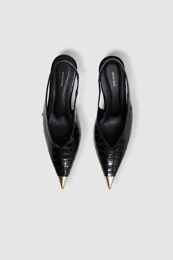 Anissa Kermiche Nina Heels With Metal Toe Cap - Black Embossed