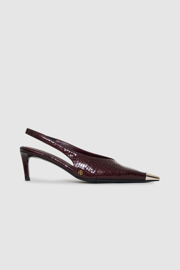 anissa kermiche Nina Heels With Metal Toe Cap - Burgundy Small Embossed