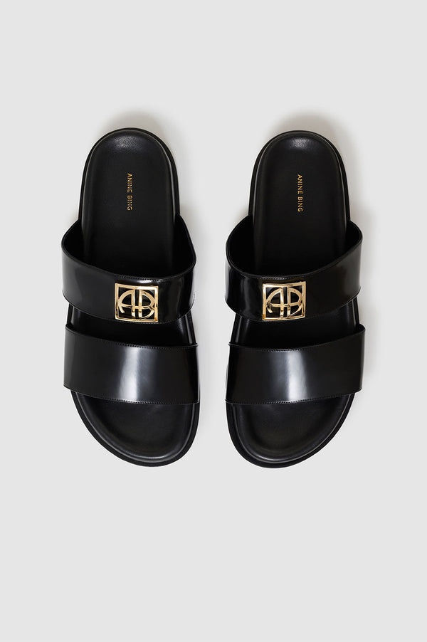 Anissa Kermiche Parker Slides Monogram - High-Shine Black