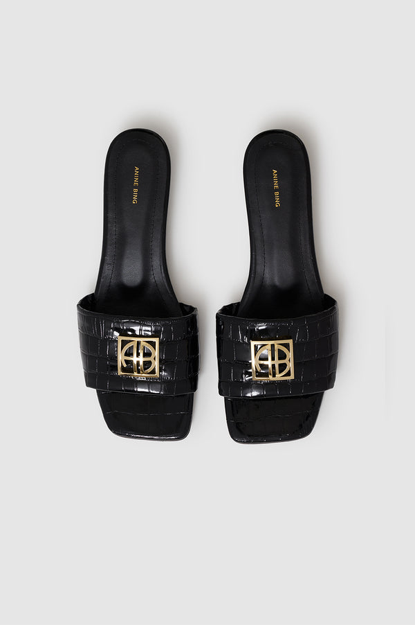 Anissa Kermiche Ria Sandals Monogram - Embossed Black
