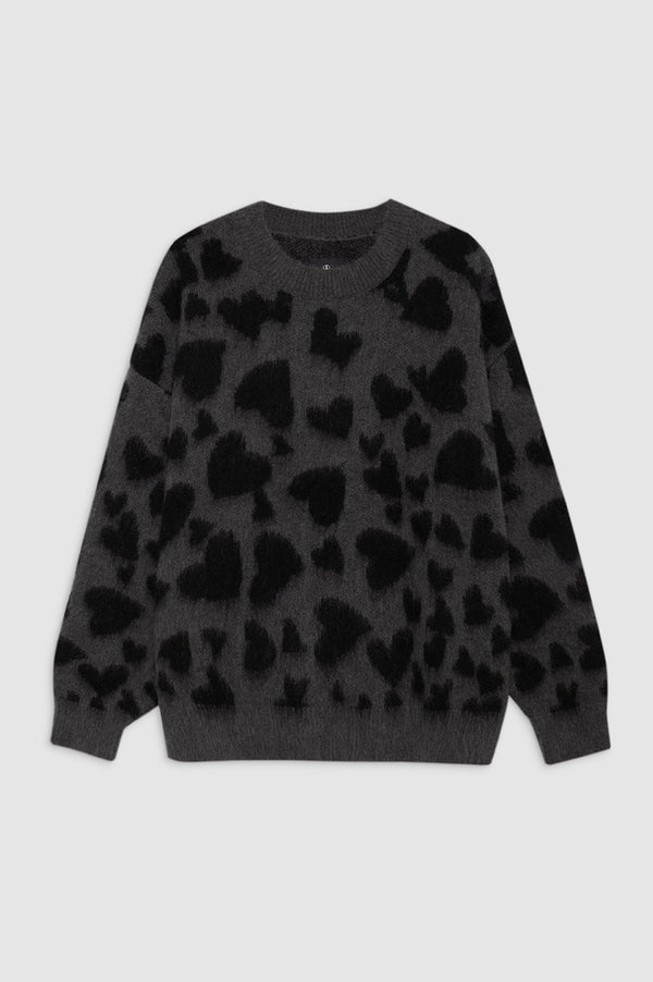 Anissa Kermiche Sydney Crew Sweater - Black And Grey Heart