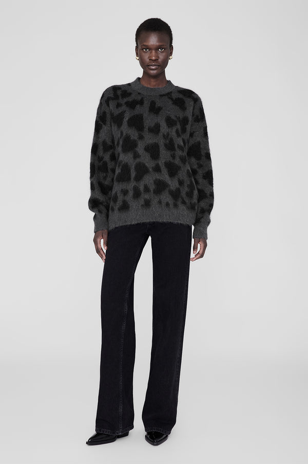 anissa kermiche Sydney Crew Sweater - Black And Grey Heart