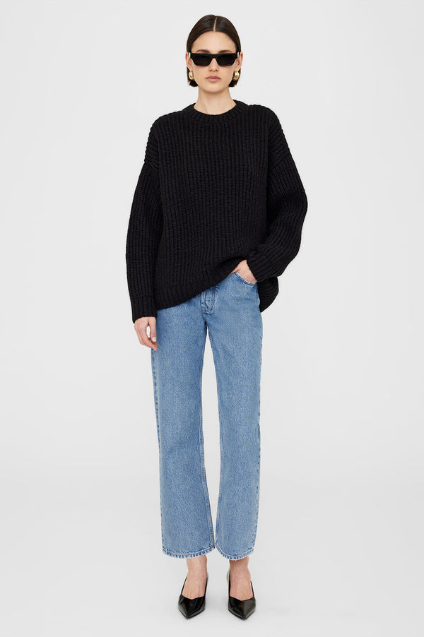 anissa kermiche Sydney Crew Sweater in Black | ANINE BING